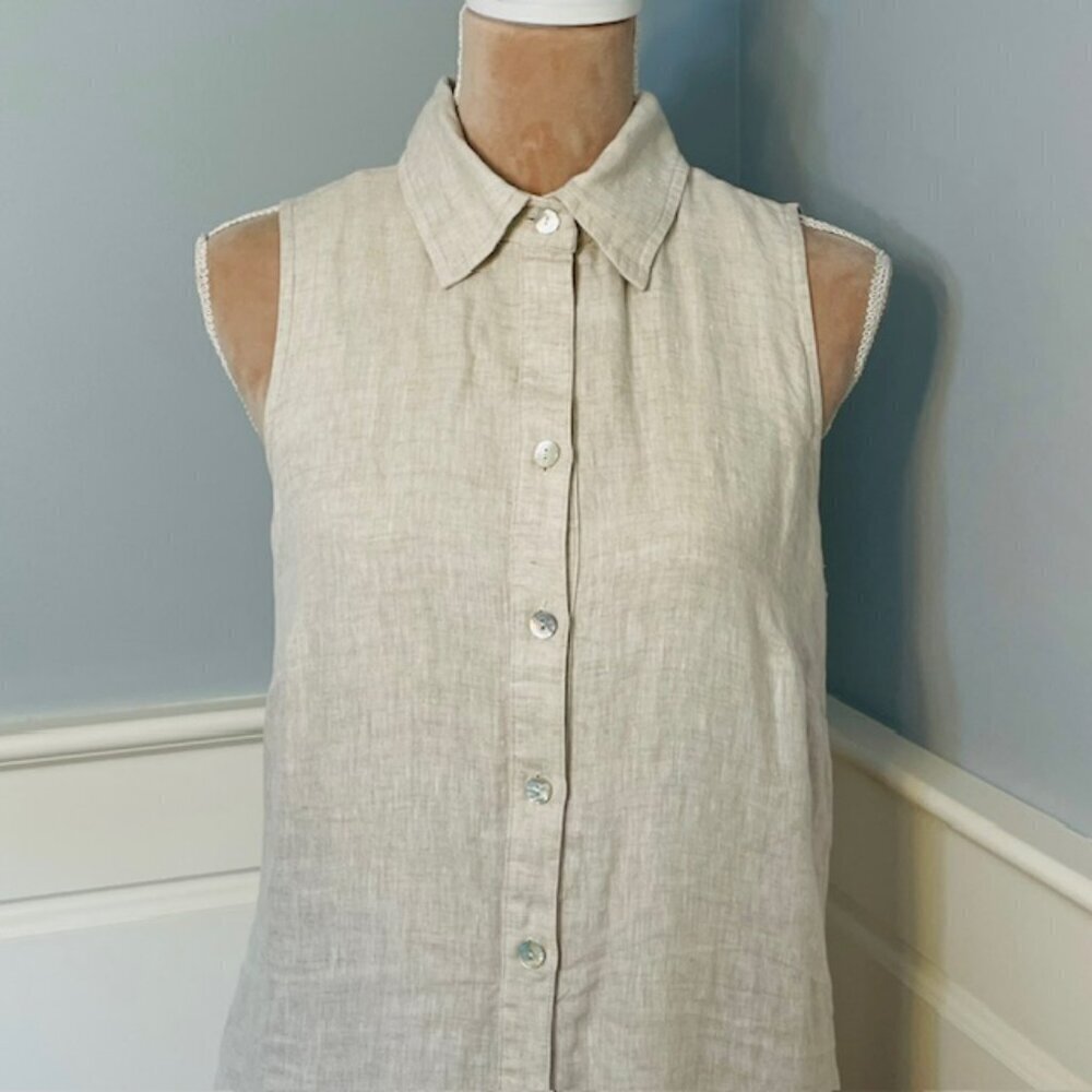 FINLEY 100% Linen Tiered Jasmine Midi Shirt Dress Natural Tan Small - Picture 3 of 10